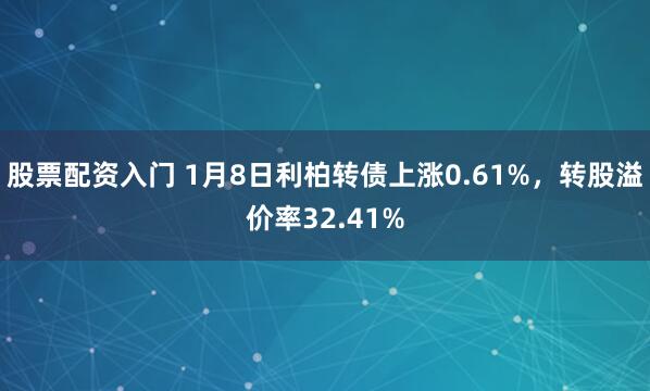 股票配资入门 1月8日利柏转债上涨0.61%，转股溢价率32.41%